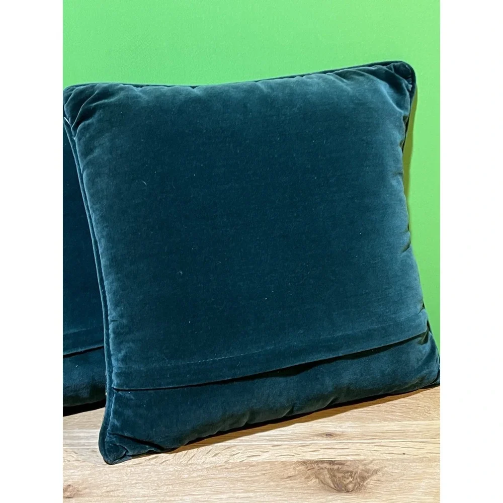 Needlepoint Magnolia & Dogwood Floral Pillow Green Velvet‎ Backing-Set 2 Vintage